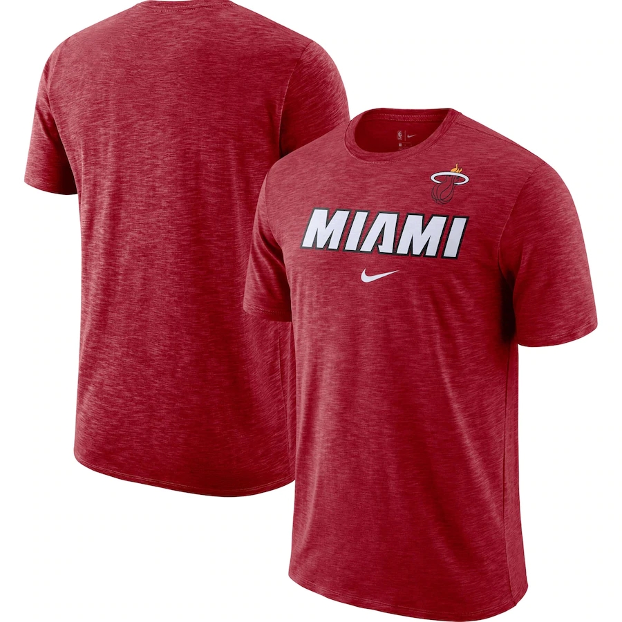 2020 NBA Men Nike Miami Heat Heathered Red Essential Facility Slub Performance TShirt